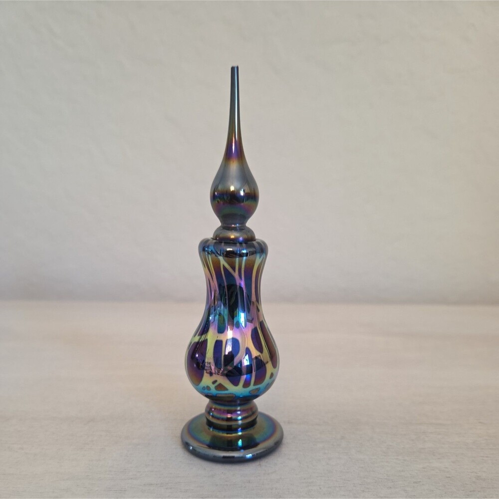 Vintage Signed Stuart Abelman 1993 Perfume Bottle Purple Gold Iridescent